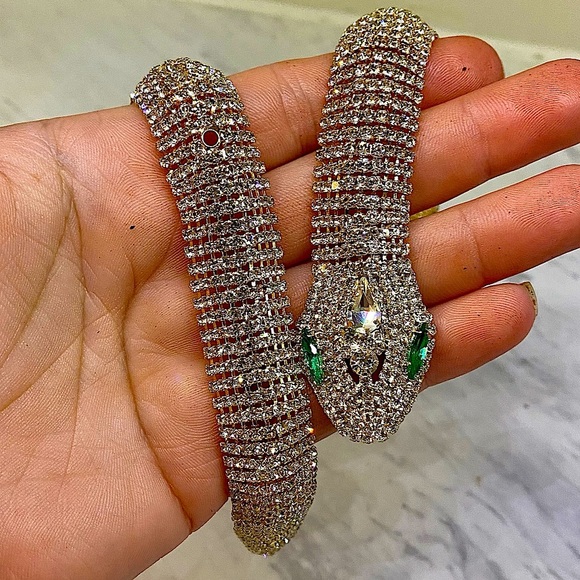 Gold Snake Crystal Choker Rhinestone Necklace - Picture 10 of 10